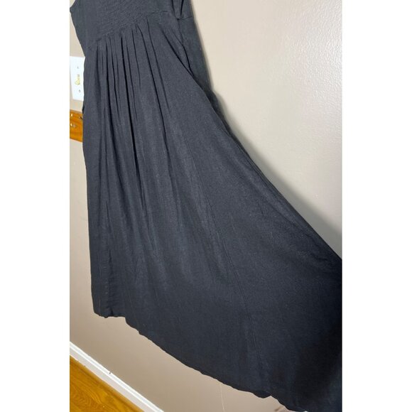 Old Navy Dress Linen Blend Black Midi Sundress Pockets Chic Fit Flare Womens S - Picture 5 of 9